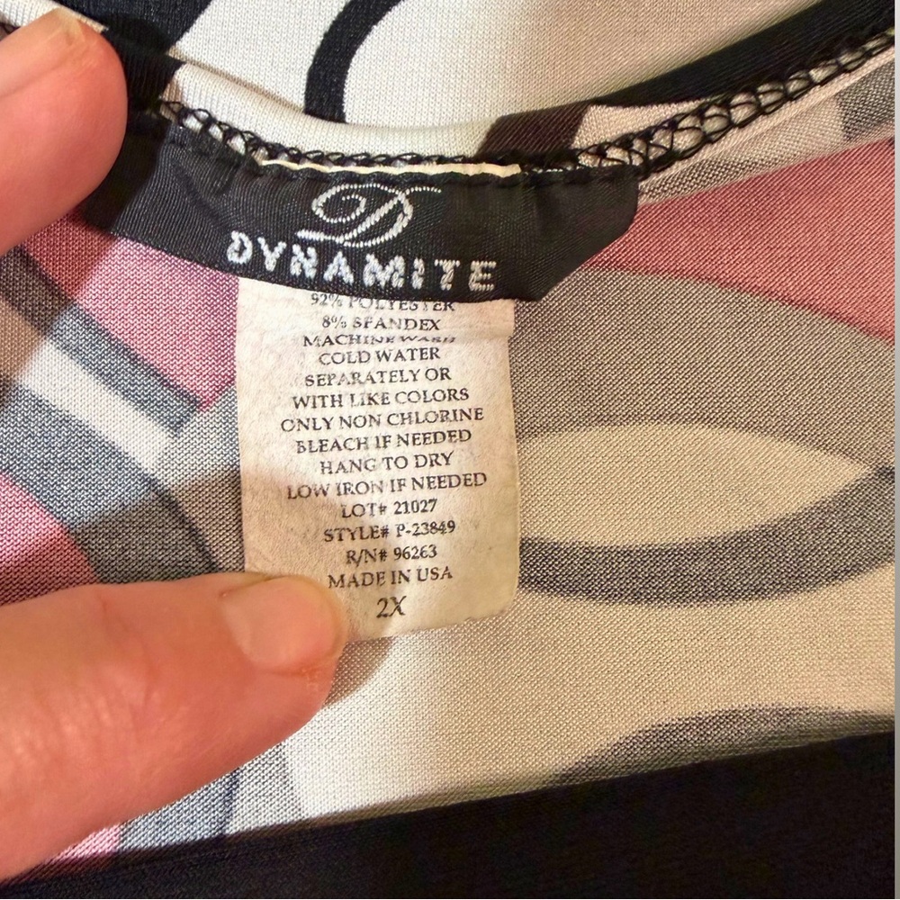 Dynamite Women's Circle Print Blouse - Red, Black, and White - Picture 5 of 6